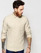 Asos Herringbone Shirt In Linen Mix With Long Sleeves - Beige