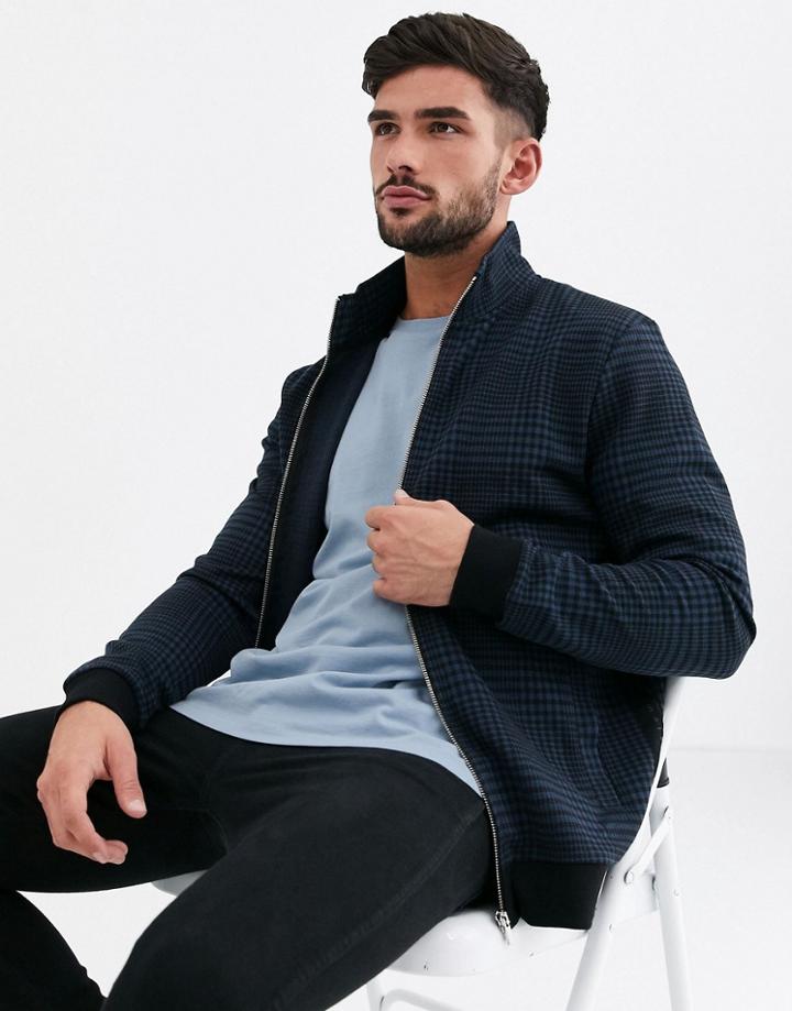 River Island Zip Through Sweat In Blue Mini Check