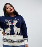 Club L Plus Christmas Sweater With Kissing Rudoplh - Navy