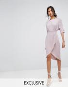 Closet London Wrap Dress With Button Sleeve Detail - Gray