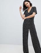 Asos Design Jumpsuit With Flutter Sleeve And Tie Back In Star Print - Multi