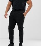 Asos Design Plus Slim Chinos With Elastic Waist In Black - Black