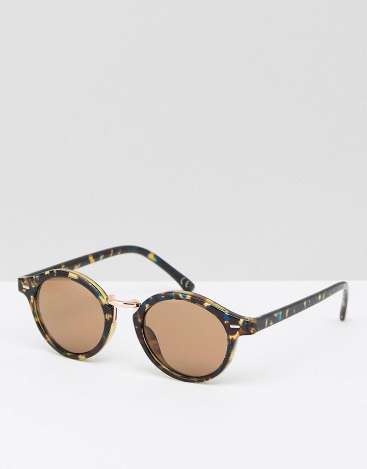 Asos Round Sunglasses In Blue & Brown Tort - Multi