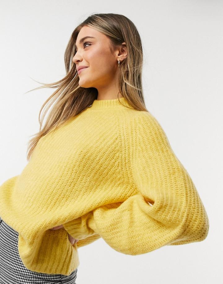 Monki Sonja Fluffy Knitted Sweater In Yellow