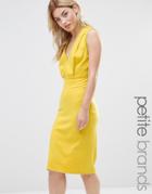 Alter Petite V Neck Pencil Midi Dress - Yellow