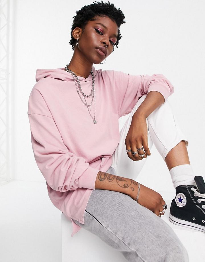 Topshop Acid Wash Hoodie In Pink