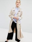 Zacro Belted Trench Coat With Asymmetric Hem - Beige