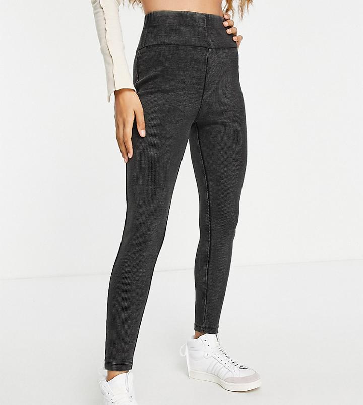 Asos Design Petite Rib Legging With High Waist In Washed Black