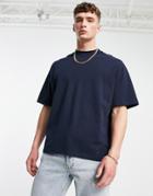 Asos Design Oversized Pique T-shirt In Navy-blues