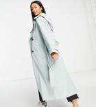 Asos Design Petite Trench Coat With Jersey Hood In Khaki-green