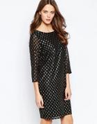 Ichi Brook Metallic Spot Dress With High Neck - Black