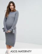 Asos Maternity Knitted Rib Dress With Knotted Cuff - Gray