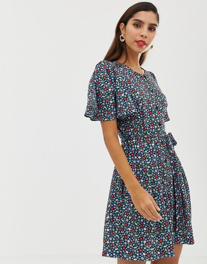 French Connection Belted Floral Romper-blue