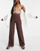 Asos Design Rib Dad Pant In Chocolate-brown