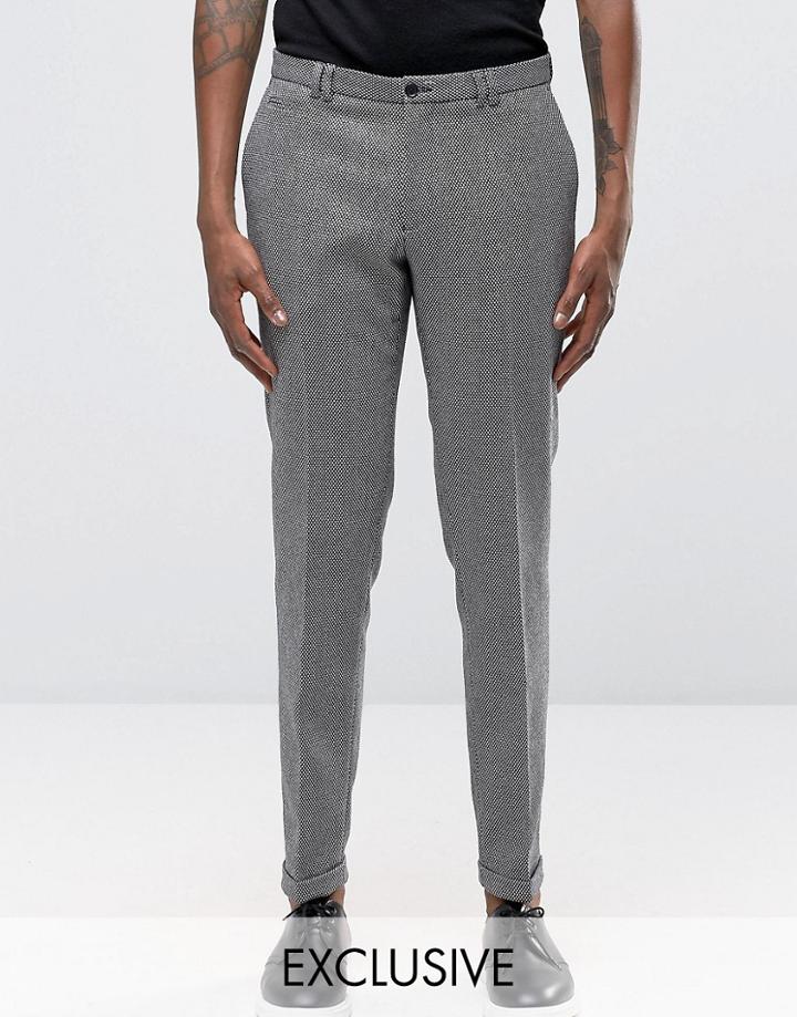 Noak Skinny Smart Pants With Turn Up In Monochrome Texture - Black