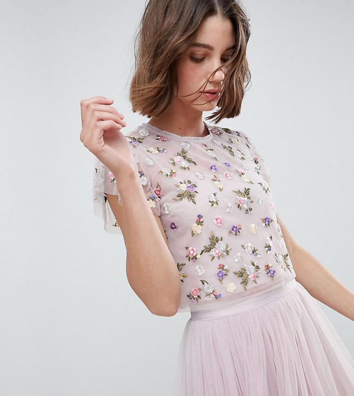 Needle & Thread Prism Embellished Floral Crop Top - Purple