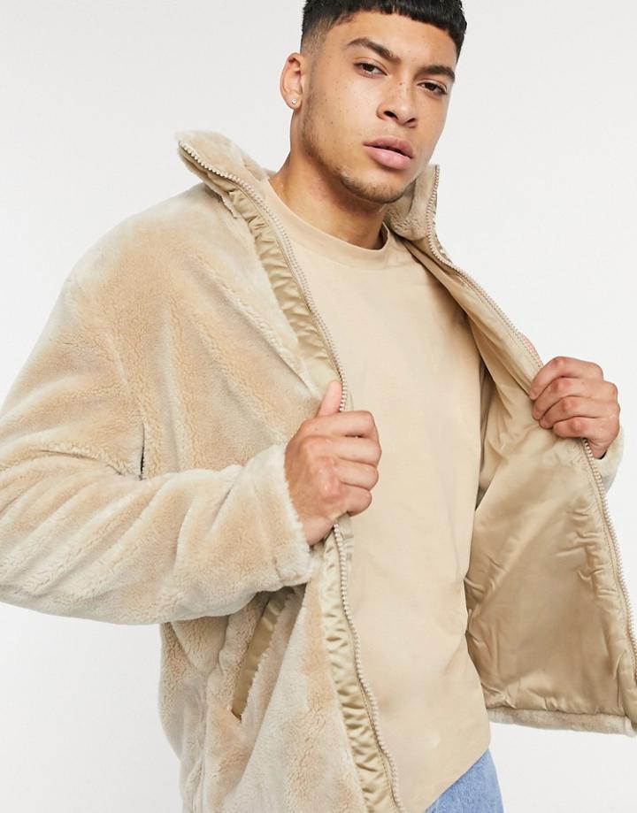 Asos Unrvlld Spply Fleece Jacket In Stone-neutral