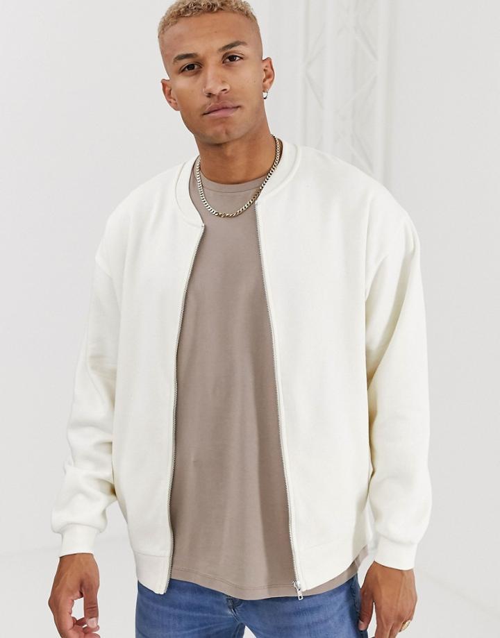 Asos Design Oversized Jersey Bomber Jacket In Off White