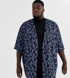Asos Design Plus Regular Fit Kimono In Navy Stork Print