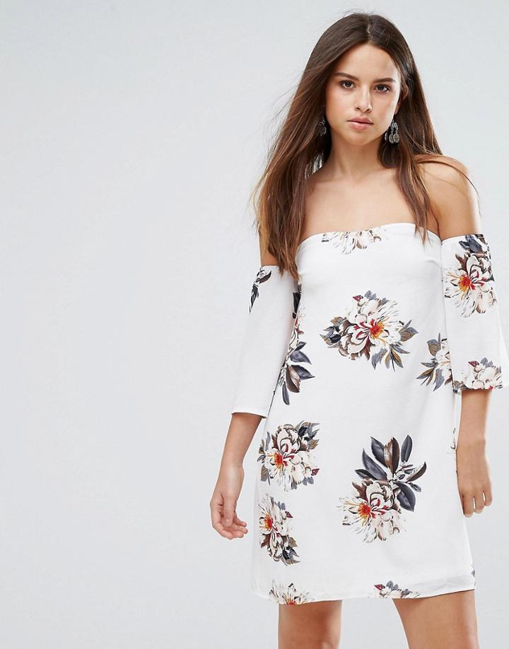 Parisian Off Shoulder Floral Dress - White