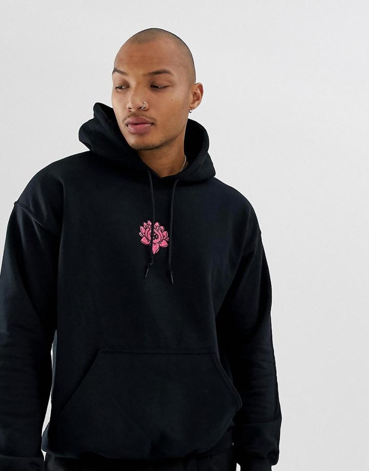 Hnr Ldn Embroidered Lotus Hoodie - Black