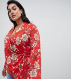 Influence Plus Floral Wrap Blouse - Red
