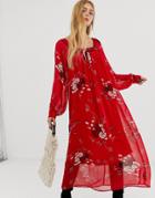 Asos Design Floaty Square Neck Maxi Dress With Piping In Floral Print - Multi