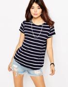 Brave Soul Stripe Lace Back T-shirt - Navy