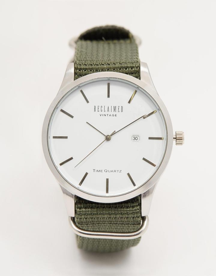 Reclaimed Vintage Logo Military Watch In Green Canvas - Green