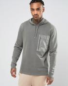 Asos Hoodie With Woven Chest Pocket & Gold Zip - Green