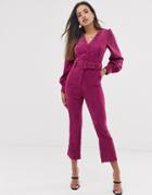 Fashion Union Button Down Jumpsuit In Jumbo Cord With Belt Detail - Red