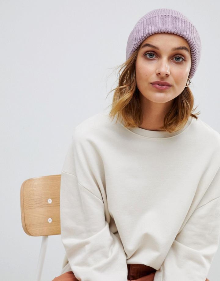 Asos Design Boyfriend Double Roll Beanie In Recycled Polyester - Purple