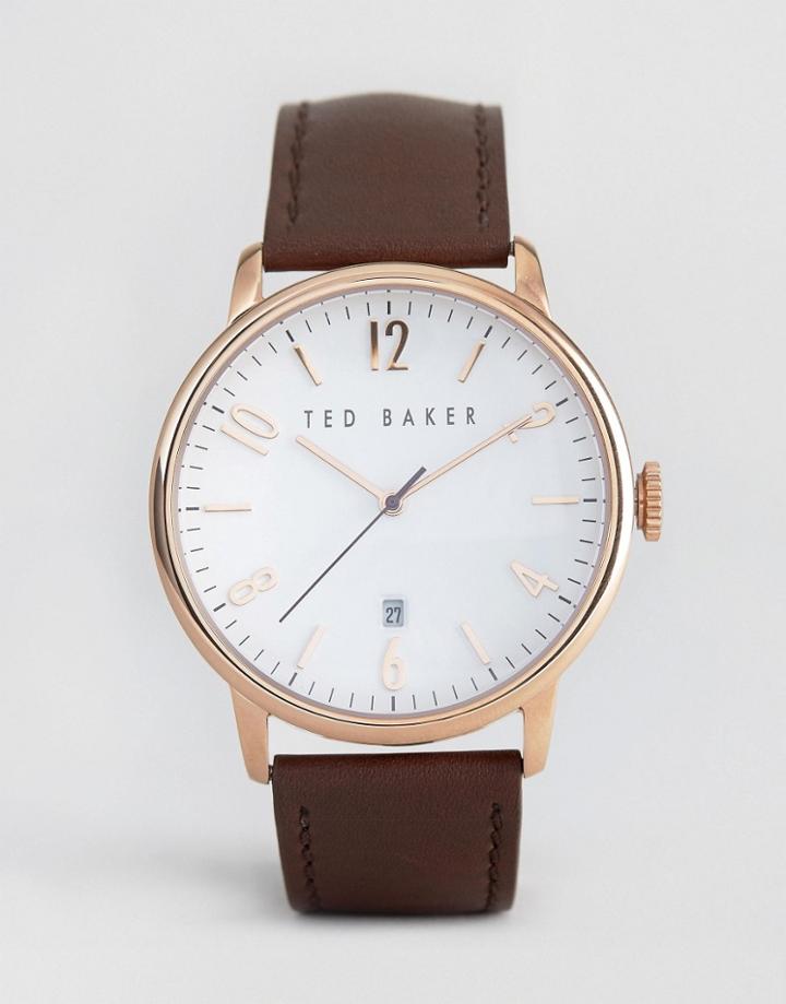 Ted Baker Classic Brown Leather Watch With Rose Gold Dial - Brown