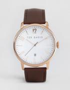 Ted Baker Classic Brown Leather Watch With Rose Gold Dial - Brown