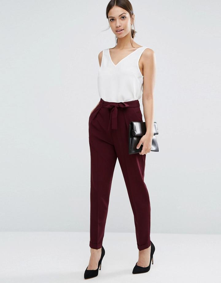 Asos Woven Peg Pants With Obi Tie - Brown