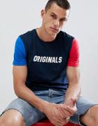 Jack & Jones Originals T-shirt With Contrast Sleeves And Originals Slogan - Navy