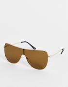 Jeepers Peepers Rounded Shield Sunglasses In Brown-gold