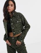 Signature 8 Cropped Denim Jacket In Zebra Print-green