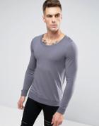 Asos Lightweight Muscle Sweatshirt With Scoop Neck In Gray - Gray