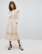 Suncoo Midi Folk Dress With Ruffle Front - Pink