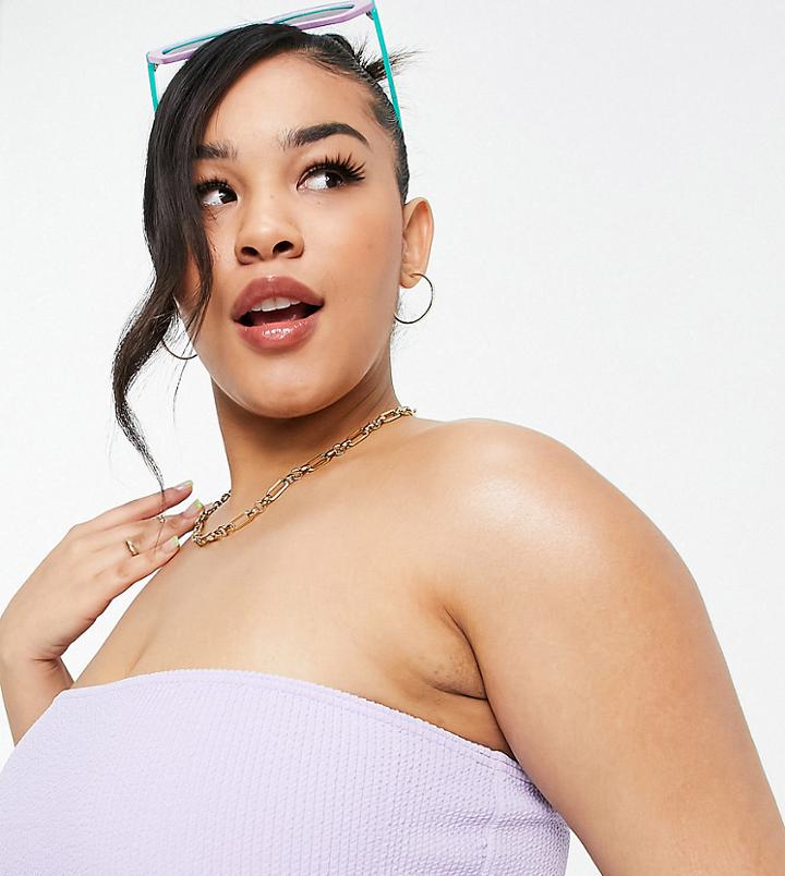 Collusion Plus Deep Bandeau Bikini Top In Crinkle-purple