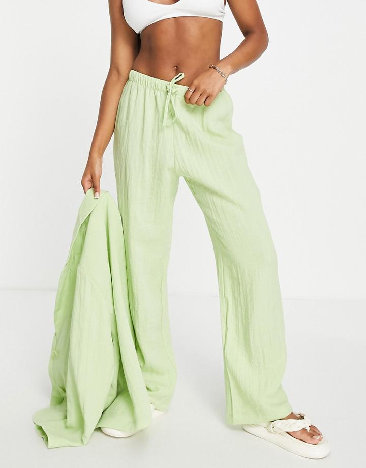 Monki Wide Leg Tie Waist Pants In Sage Green - Part Of A Set