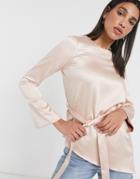 River Island Tie Waist Asymmetric Top In Beige-neutral