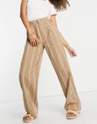Asos Design Relaxed Dad Pants In Tan Striped Linen-brown