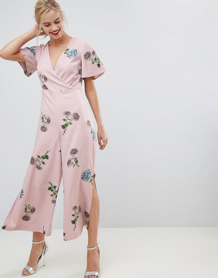 Oasis Jumpsuit With Split Leg In Floral Print - Multi