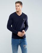Abercrombie & Fitch V-neck Sweater Fine Gauge Logo In Navy - Navy