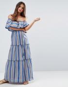 Asos Off Shoulder Maxi Dress In Bright Stripe - Multi