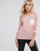 Daisy Street T-shirt With Contrast Pocket - Pink