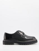 Asos Design Lace Up Shoes With Chunky Sole And Contrast Stitch-black