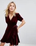 New Look Velvet Ruffle Wrap Dress - Red